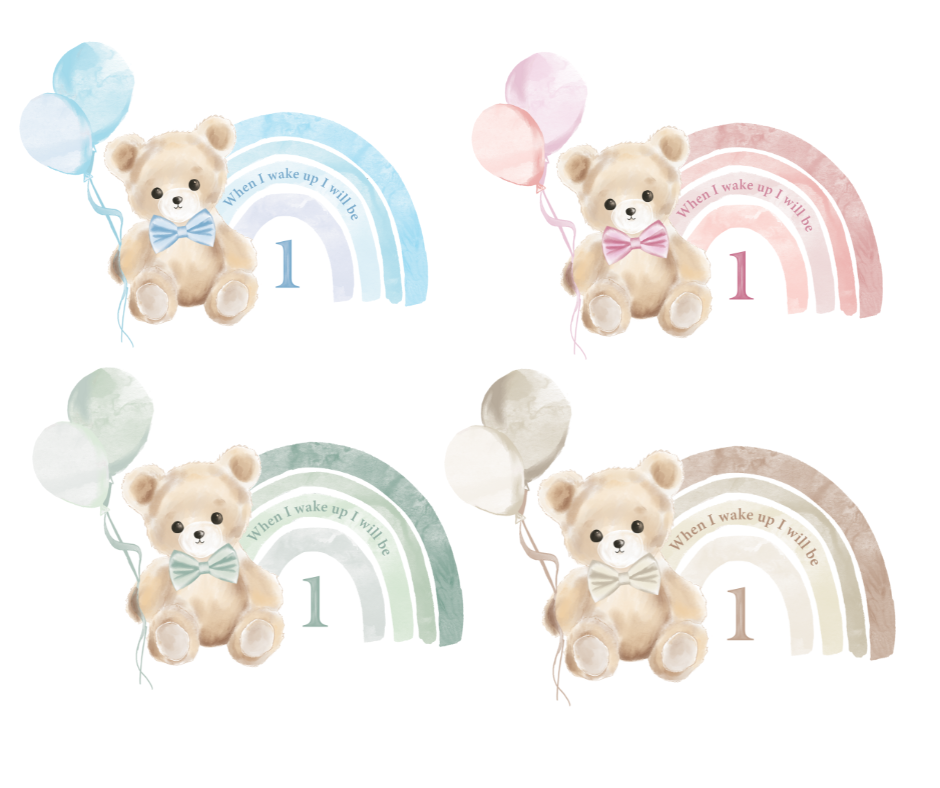 Teddy Bear Rainbow Birthday Numbers DTF Prints