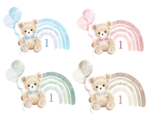 Teddy Bear Rainbow Birthday Numbers DTF Prints